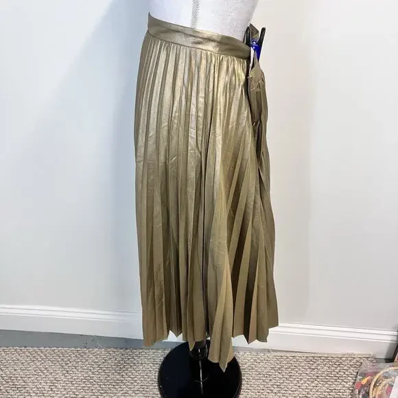 Ann Taylor Skirt size 14 Gold Shimmery Pleated Wedding Evening Cocktail Modest - Picture 6 of 10